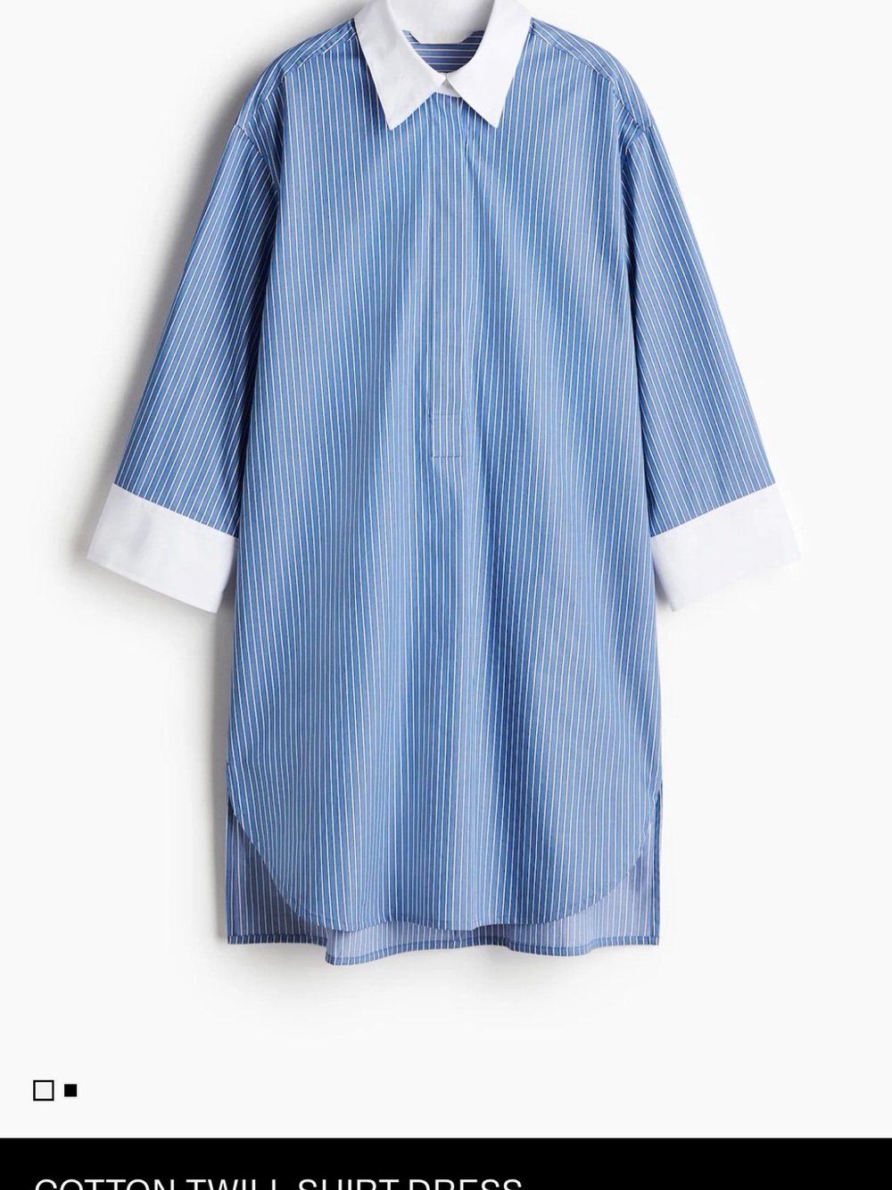 H&M Blue Pinstripe Mini Shirt Dress with White Collar & Cuffs
